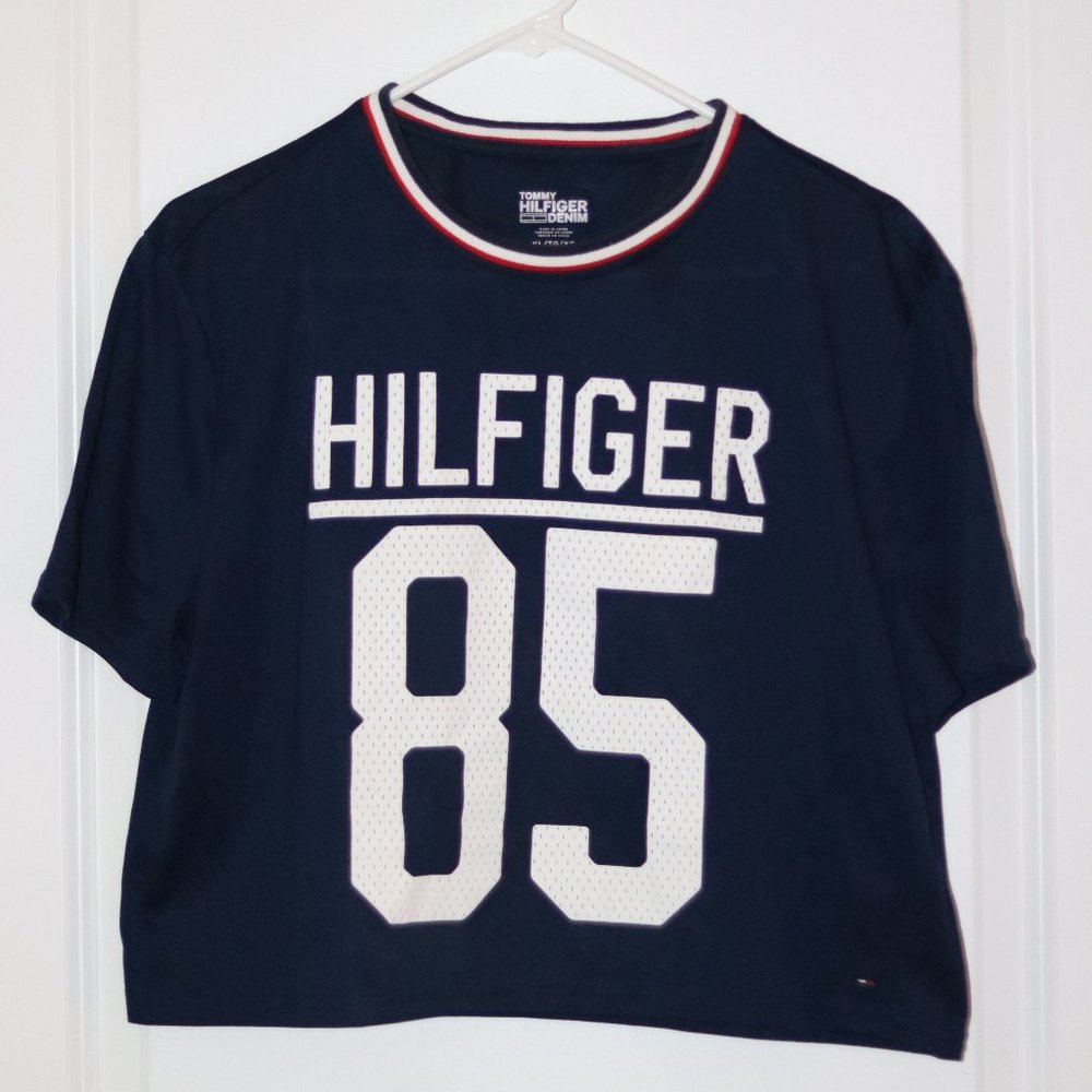 Tommy Hilfiger Denim Navy Cropped Jersey, Women's XL